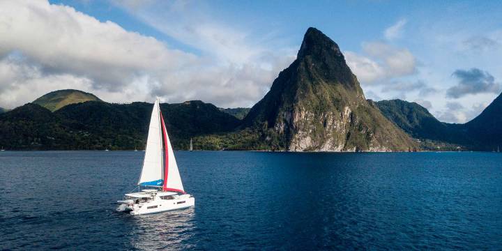 Catamaran sailing towards St. Lucia